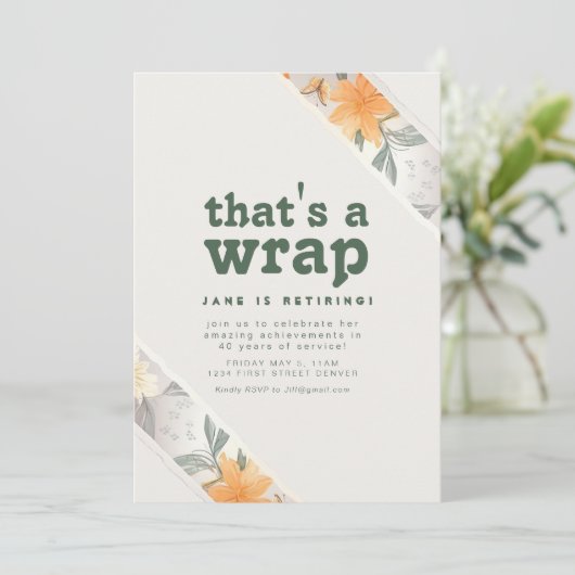 Dat is een Wrap Floral Pensioenfeest Uitnodiging (Staand voorkant)