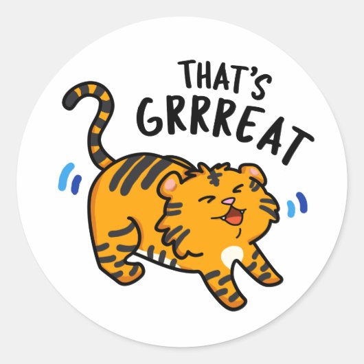 Dat is Grreat Funny Tiger Growl Pun Ronde Sticker (Voorkant)