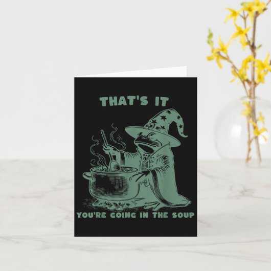 Dat is het, je gaat in de soep, grappige tovenaar kaart (Gele Bloem)