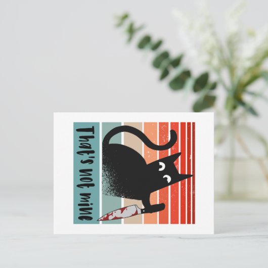 Dat is niet van mij, Innocent Cat met mes Briefkaart (Staand voorkant)