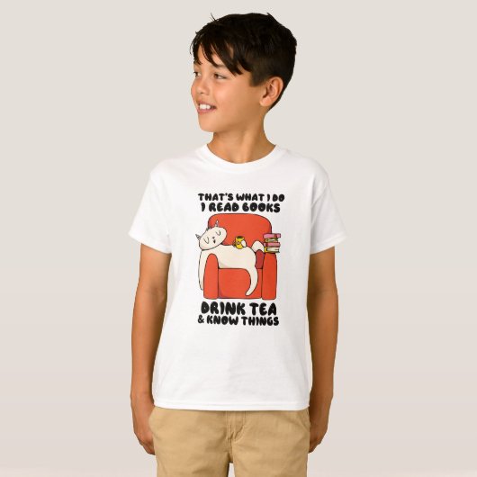 Dat is wat ik lees boeken drink tea know t-shirt (Voorkant volledig)