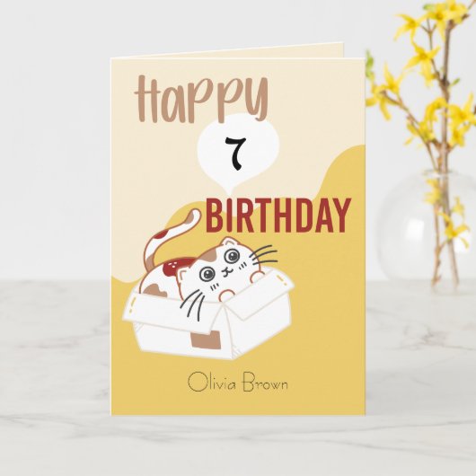 Dat Kat Cat Life in Box Kinder Editable Birthday Kaart (Gele Bloem)