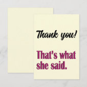 Dat zei ze grappige dank je wel briefjes bedankkaart (Voorkant / Achterkant)