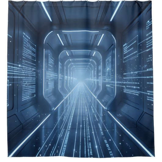 Data Corridor – Futuristische Corridor Kunstdouche Douchegordijn (Voorkant)