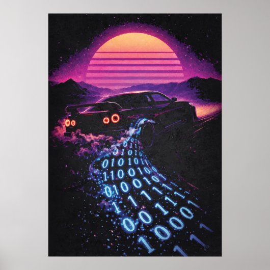 Data-Drift - Retro Auto Synthwave Autoliefhebber Poster (Voorkant)