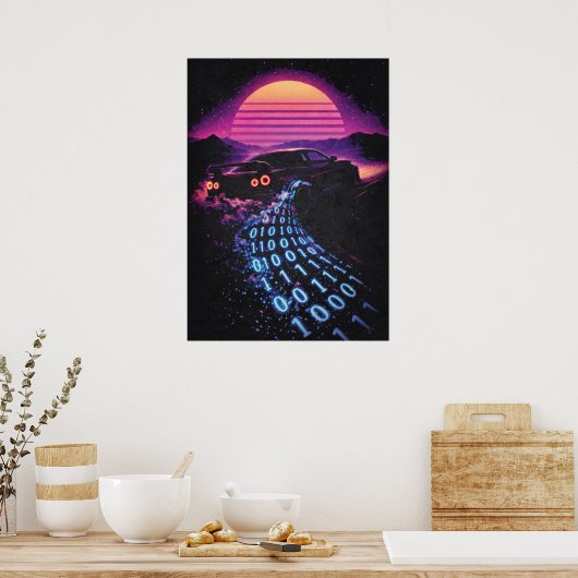 Data-Drift - Retro Auto Synthwave Autoliefhebber Poster (Keuken)