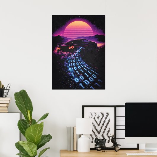 Data-Drift - Retro Auto Synthwave Autoliefhebber Poster (Thuiskantoor)