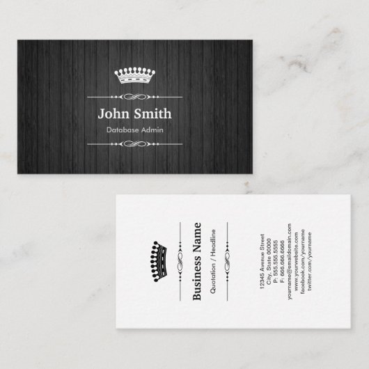 Database Admin Royal Black Wood Grain Visitekaartje (Voorkant / Achterkant)