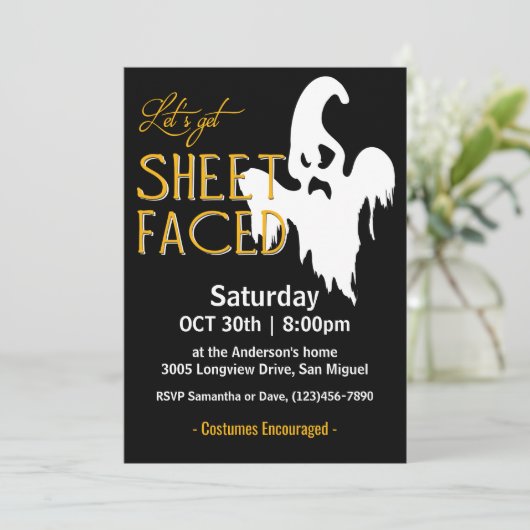 Datablad Faced Halloween Party Kaart (Staand voorkant)