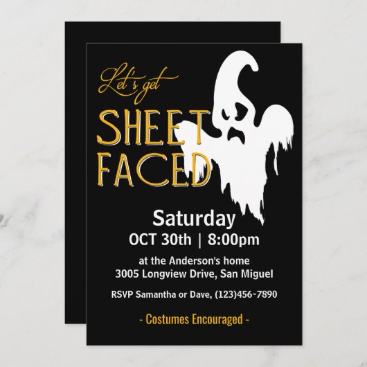 Datablad Faced Halloween Party Kaart (Voorkant / Achterkant)