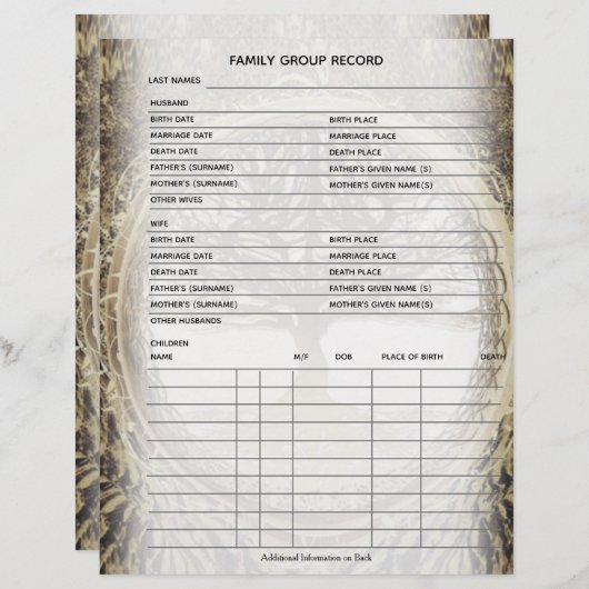 Datablad Familieboom-genealogon (Voorkant / Achterkant)
