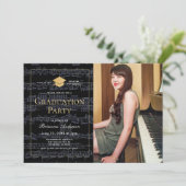 Datablad Music Black & Gold Photo Graduparty Kaart (Staand voorkant)