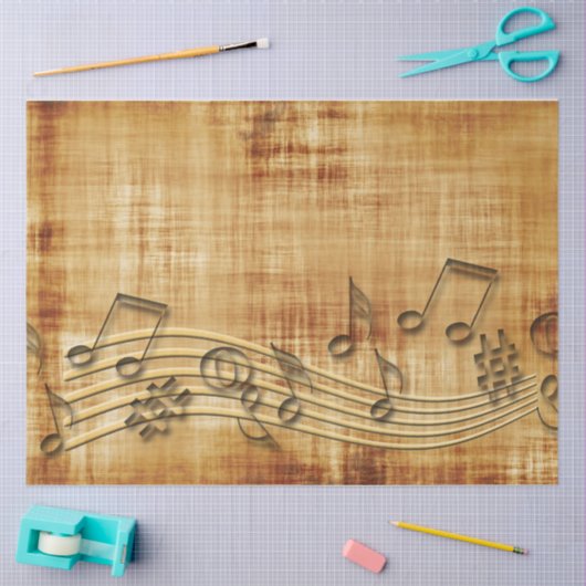 Datablad Music Rustic Gold Background-decoupage Tissuepapier (Craft)