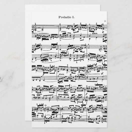 Datablad Muziek naar Bach Briefpapier (Voorkant / Achterkant)