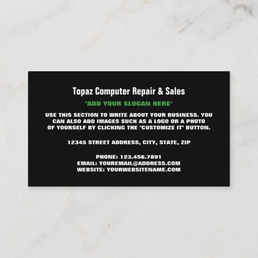 Datascherm, informatietechnologie, computer visitekaartje (Achterkant)