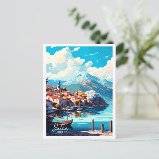 Datca Turkije vintage reisillustratie Briefkaart (Staand voorkant)