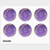 Date + Bride, Groom Names Purple Mauve Flowers Ronde Sticker (Vel)