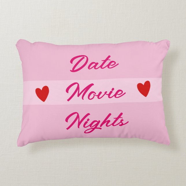 Date Movie Nights Typografie Girly Pink Accent Kussen (Voorkant)