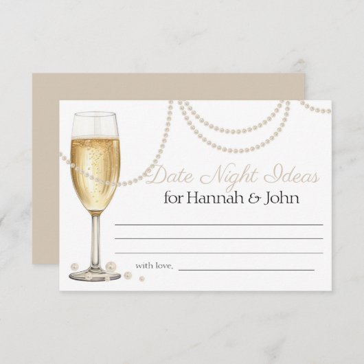 Date Night Ideas Parels Prosecco Vrijgezellenfeest Informatiekaartje (Voorkant / Achterkant)