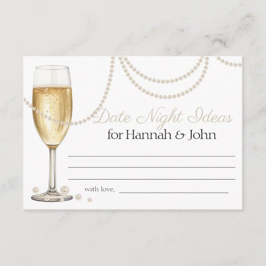 Date Night Ideas Parels Prosecco Vrijgezellenfeest Informatiekaartje (Voorkant)