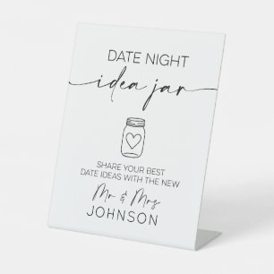 Date Night Idee Jar Minimale bruiloft Reclamebord Met Voetstuk
