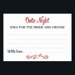 Date Night Idee Kaarten<br><div class="desc">Deze lieve Date Night ideeënkaarten zullen het perfecte compliment zijn voor uw huwelijksreceptie of feest. Dit ontwerp is voorzien van een combinatie van zwarte en rode lettertypen, met een hartbanner als accent, waarbij uw gasten wordt gevraagd een notitie achter te laten met hun beste date-ideeën. De kaart heeft ruimte voor...</div>