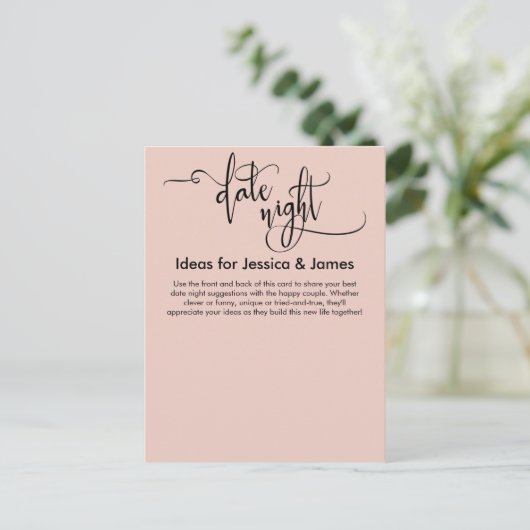 Date Night Ideeën Elegant Blush Roze Advies Kaart (Staand voorkant)