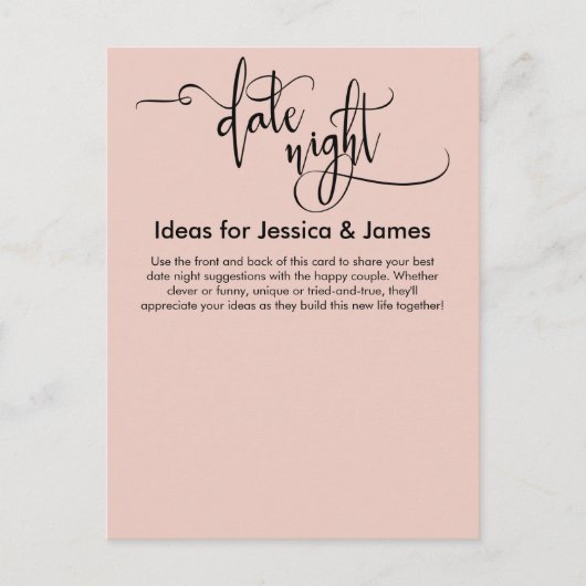 Date Night Ideeën Elegant Blush Roze Advies Kaart (Voorkant)