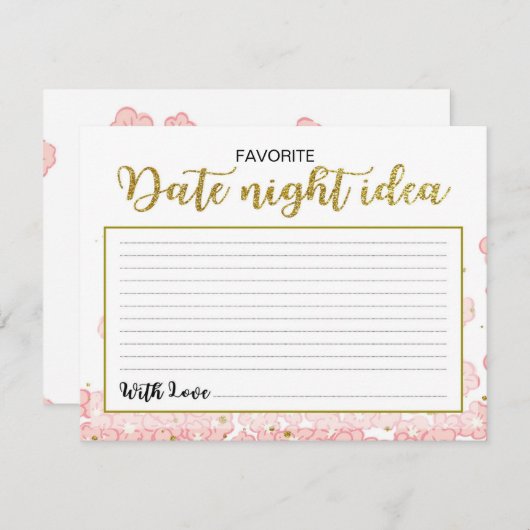 Date Night Ideeën | Roze en Gouden Glitter Bloemen Kaart (Voorkant / Achterkant)