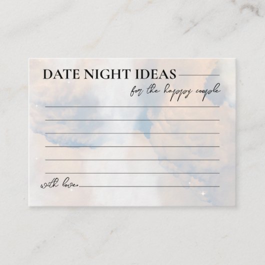 Date Night Ideeën Vrijgezellenfeest spel op cloud  Informatiekaartje (Voorkant)