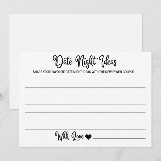 Date Night Kaarten voor bruid bruidegom-Vrijgezell (Voorkant / Achterkant)