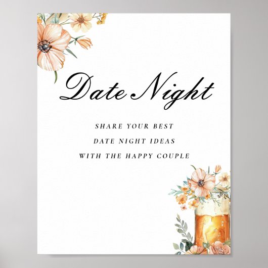 Date Night Love is Brewing Vrijgezellenfeest Sign Poster (Voorkant)