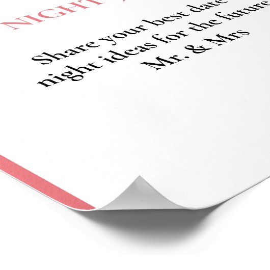 Date Night valentine Bruidsfeest Borrel Huwelijk B Poster (Hoek)