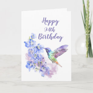 Dated 94th Birthday Hummingbird Delphiniums Kaart