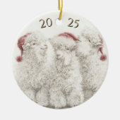 Dated Angora Goat Trio Santa Hat Christmas Keramisch Ornament (Voorkant)