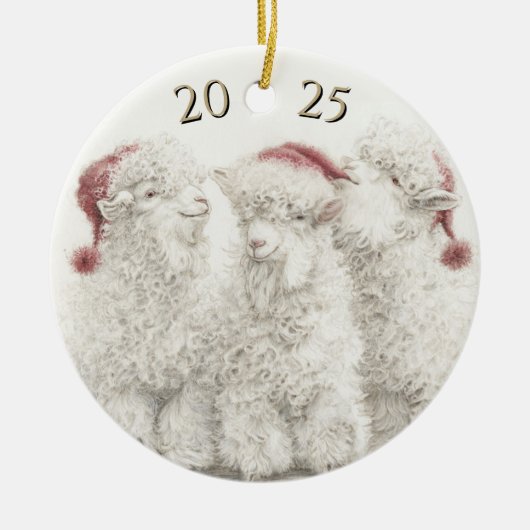 Dated Angora Goat  Trio Santa Hat Christmas Keramisch Ornament (Voorkant)
