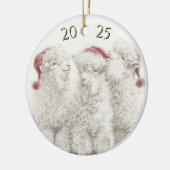 Dated Angora Goat  Trio Santa Hat Christmas Keramisch Ornament (Links)