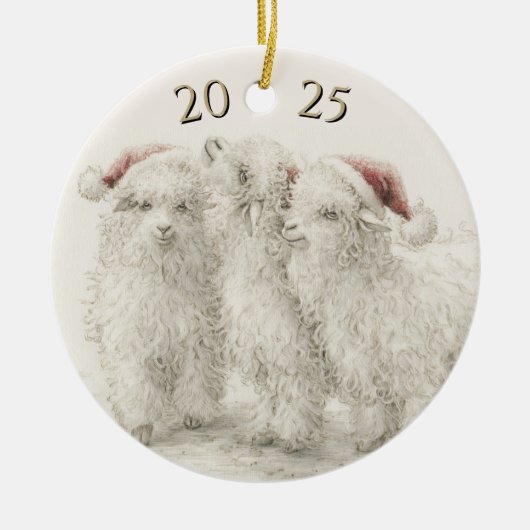 Dated Angora Goat  Trio Santa Hat Christmas Keramisch Ornament (Voorkant)