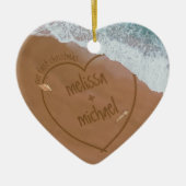 Dated Beach Ons eerste kerstfeest met namen Keramisch Ornament (Voorkant)