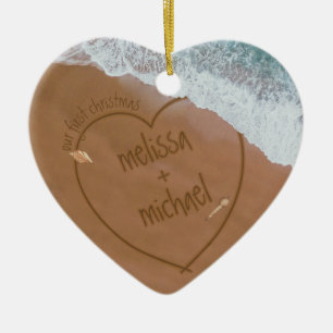 Dated Beach Ons eerste kerstfeest met namen Keramisch Ornament