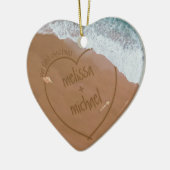 Dated Beach Ons eerste kerstfeest met namen Keramisch Ornament (Links)