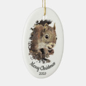 Dated Christmas Custom Waterverf Eekhoorn Dier Keramisch Ornament (Rechts)