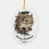 Dated Christmas Custom Waterverf Eekhoorn Dier Keramisch Ornament (Voorkant)