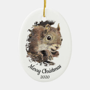 Dated Christmas Custom Waterverf Eekhoorn Dier Keramisch Ornament