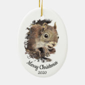Dated Christmas Custom Waterverf Eekhoorn Dier Keramisch Ornament (Achterkant)