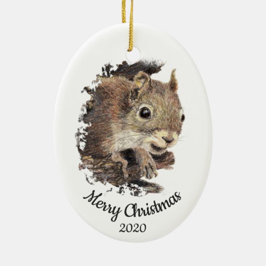 Dated Christmas Custom Waterverf Eekhoorn Dier Keramisch Ornament (Achterkant)