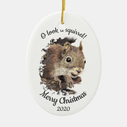 Dated Christmas Custom Waterverf Eekhoorn Quote Keramisch Ornament (Voorkant)