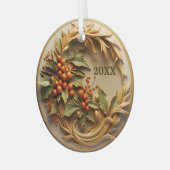 Dated Christmas Holly Berry Ornament (Voorkant links)