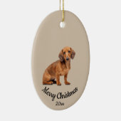 Dated Custom Photo Kerstdaschund Dog Pet Keramisch Ornament (Rechts)