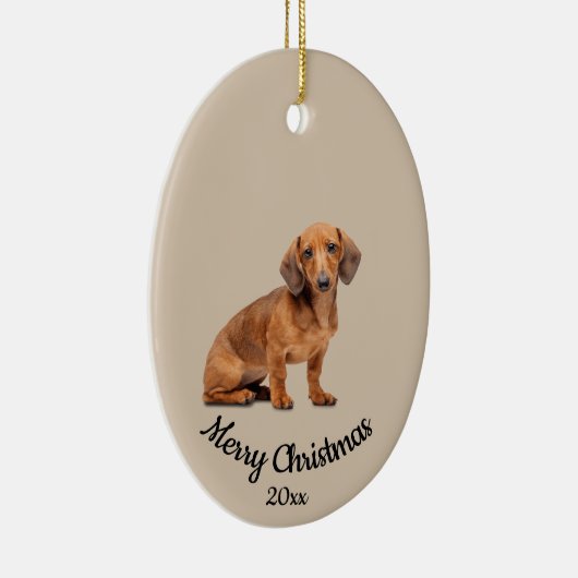 Dated Custom Photo Kerstdaschund Dog Pet Keramisch Ornament (Rechts)